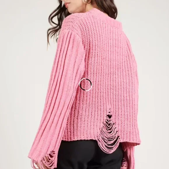 NWT Tobi Rehab Lab SUGAR COATED PINK DISTRESSED SWEATER - Picture 4 of 4